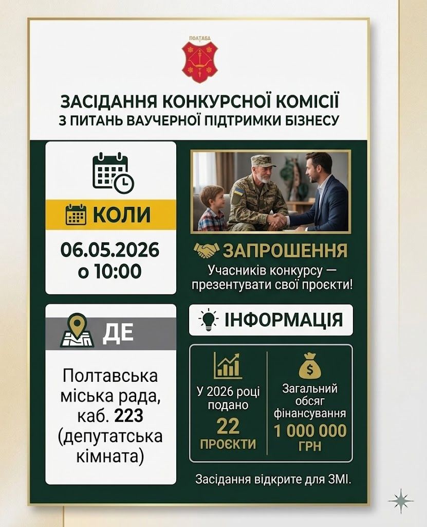 6 травня відбудеться засідання Конкурсної комісії з питань ваучерної підтримки бізнесу в період воєнного стану